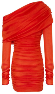 Zijden jurk met lange mouwen Saint Laurent , Red , Dames