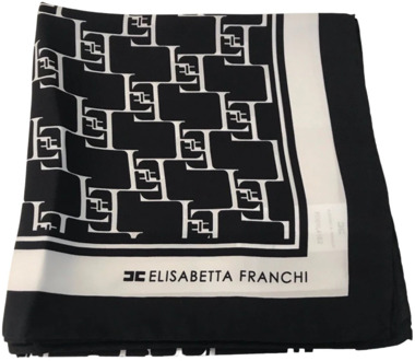 Zijden Logo Print Sjaal Elisabetta Franchi , Black , Dames - ONE Size