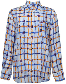 Zijden overhemd met geometrische print Marni , Blue , Dames - S,Xs