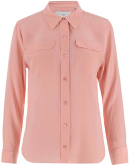 Zijden Perzik Overhemd Klassieke Kraag Equipment , Pink , Dames - XS