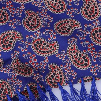 Zijden sjaal met twee paisley's (Blauw) - maat