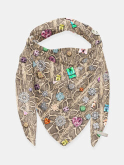 Zijden sjaal st. tropez paisley met strepen patchwork Beige - One size