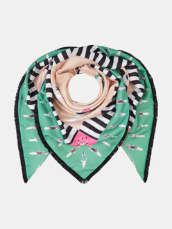 Zijden sjaal st. tropez print met luipaard motief - maat One size Groen