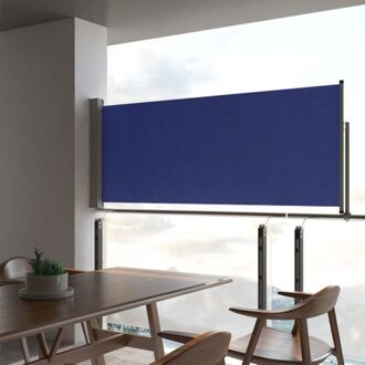 Zijscherm - Polyester - 100 x 0-300 cm - Blauw - Grijze Standaard