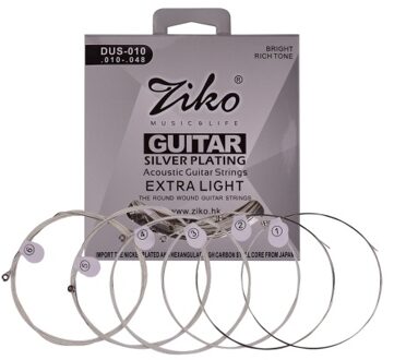 ZIKO DUS-010 Extra Light Acoustic Folk Guitar Strings Hexagon Alloy Wire Silver Plated Wound Corrosion Resistant 6 Strings Set