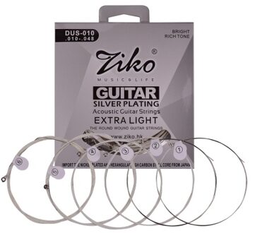ZIKO DUS-011 Custom Light Acoustic Folk Guitar Strings Hexagon Alloy Wire Silver Plated Wound Corrosion Resistant 6 Strings Set