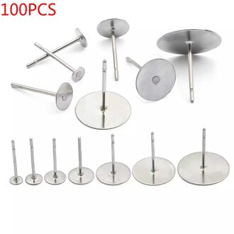 Zilver 304 Roestvrij Staal Platte Dikke Nail Oorbellen Assembleren Oorbellen Diy Accessoires 100Pcs 5Mm