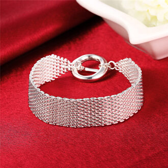 Zilver 925 Jewlery Mesh Armband Keten voor Vrouwen Polsband Armbanden & Bangles Bruiloft Bijoux 8 inch