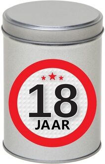 Zilver bewaarblik/opbergblik 13 cm met 18 jaar sticker - Cadeaudoosjes Zilverkleurig