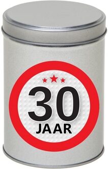 Zilver bewaarblik/opbergblik 13 cm met 30 jaar sticker - Cadeaudoosjes Zilverkleurig