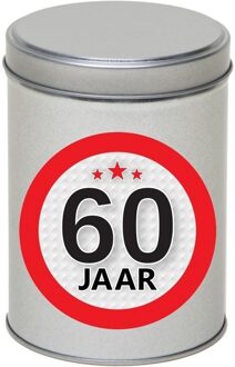 Zilver bewaarblik/opbergblik 13 cm met 60 jaar sticker - Cadeaudoosjes Zilverkleurig