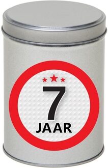 Zilver bewaarblik/opbergblik 13 cm met 7 jaar sticker - Cadeaudoosjes Zilverkleurig