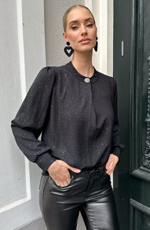 Zilver Detail Knoop Blouse Glitter Zwart