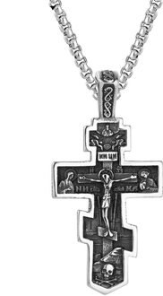 Zilver Kleur Jesus Cross Heren 316L Rvs Crucifix Oosters-orthodoxe Hanger Ketting Sieraden 50cm