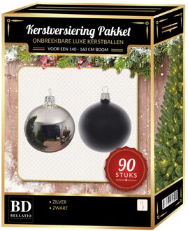 Zilver met zwart kerstballen pakket 90-delig voor 150 cm boom - Kerstbal Multikleur