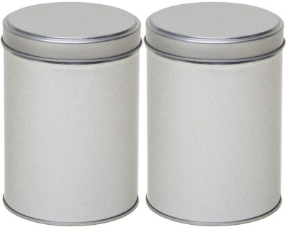 Zilver rond opbergblik/bewaarblik - 2x - D9 x H13 cm - kleine voorraadbus