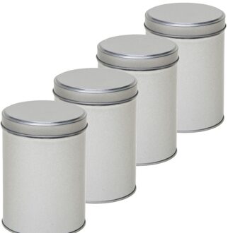 Zilver rond opbergblik/bewaarblik - 4x - D9 x H13 cm - kleine voorraadbus