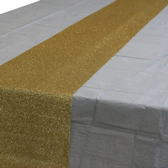 Zilver tafelkleed 274 x 137 cm met gouden tafelloper met glitters voor de kersttafel - Tafellakens Multikleur