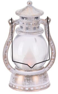 Zilver/witte lantaarn decoratie 12 cm vlam LED licht op batterij Multi