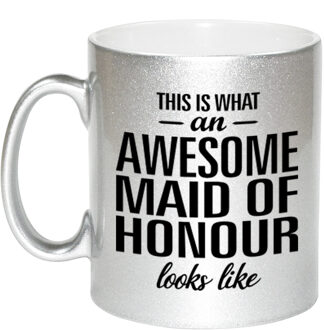 Zilveren Awesome maid of honour cadeau mok / beker voor je getuigen 330 ml - feest mokken Zilverkleurig