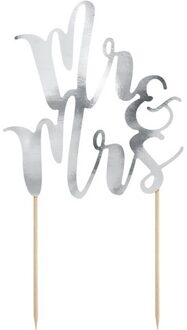 Zilveren bruidstaart taarttopper Mr & Mrs 25 cm - Taartdecoraties Zilverkleurig