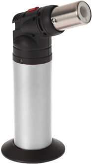 Zilveren creme brulee brander/aansteker met veiligheidsslot 15 cm