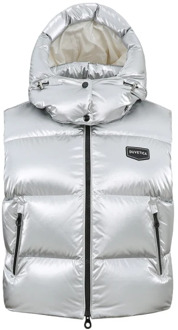 Zilveren Dons Puffer Vest met Afneembare Capuchon Duvetica , Gray , Dames - M,S,Xs,2Xs