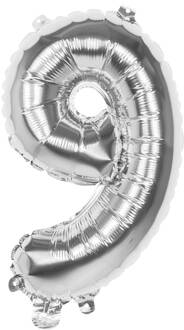 Zilveren folieballon cijfer '9' 36cm Zilver - Grijs