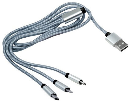 Zilveren nylon oplaadkabel USB 104 cm