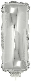 Zilveren opblaas letter ballon I op stokje 41 cm - Ballonnen Zilverkleurig