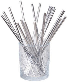 Zilveren papieren rietjes - 100x stuks - 20 cm - drinkrietjes - Feestartikelen - cocktails maken