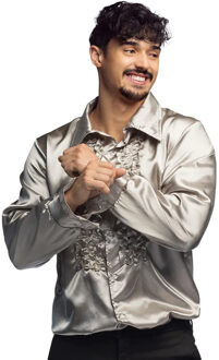 Zilveren rouche overhemd voor heren XL - Carnavalsblouses Zilverkleurig
