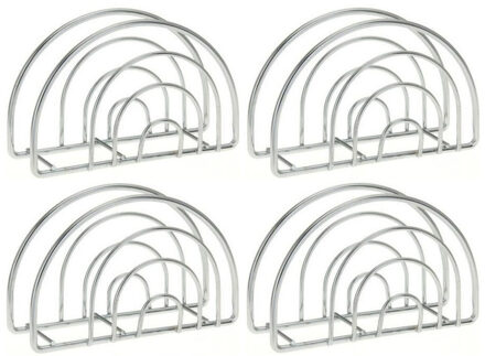 Zilveren servetten houder van metaal - 4x - Tafeldecoratie - Servethouders/servettenhouders