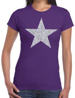 Zilveren ster glitter t-shirt paars dames S