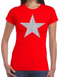 Zilveren ster glitter t-shirt rood dames XS