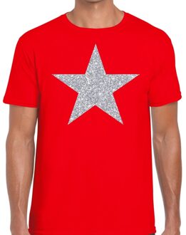 Zilveren ster glitter t-shirt rood heren M