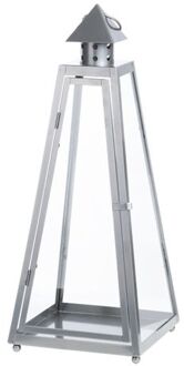 Zilveren tuin lantaarn/windlicht van ijzer 21,8 x 21,8 x 54,3 cm - Lantaarns