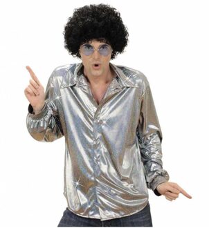 Zilverkleurige disco blouse voor mannen - Verkleedkleding