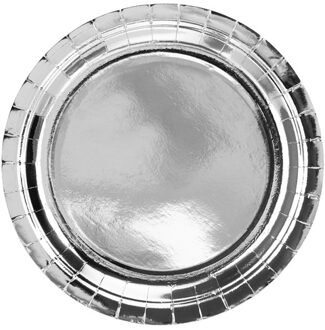 Zilverkleurige Metallic Borden 23cm - 8 stuks Zilver - Grijs
