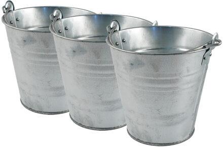zinken emmer/bloempot/plantenpot - 3x - 10 liter - Tuindecoratie - Bloememmer