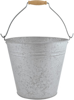 Zinken emmer/bloempot/plantenpot met handvat 9,5 liter - IJzeren emmer / teil Zilverkleurig