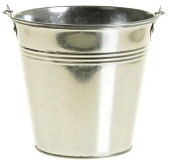 Zinken emmertje/bloempot zilver 16 cm hoog
