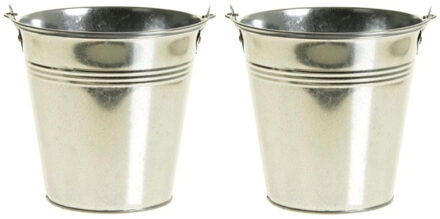 Zinken emmertje/bloempotje - 12x - zilver - 14 x 12 cm - Mini decoratie emmer