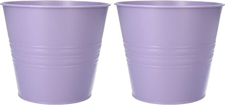 Zinken emmertje/bloempotje - 2x - lila paars - D16 x H13 cm - plantenpotten