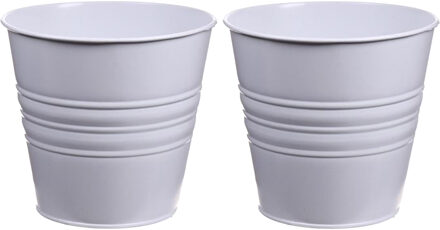Zinken emmertje/bloempotje - 2x - wit - D16 x H13 cm - plantenpotten
