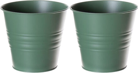 Zinken emmertje/bloempotje - 4x - groen - D14 x H12 cm - plantenpotten