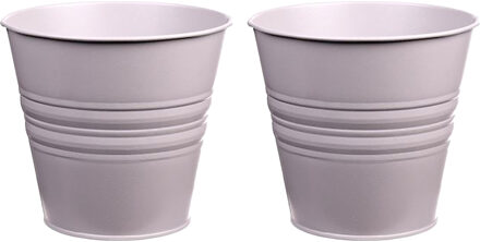 Zinken emmertje/bloempotje - 4x - lichtgrijs - D16 x H13 cm - plantenpotten