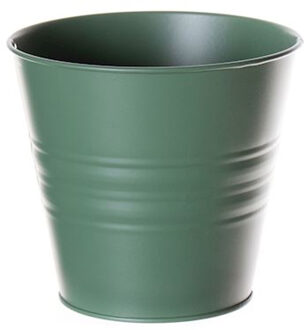 Zinken emmertje/bloempotje - groen - D14 x H12 cm - plantenpotten