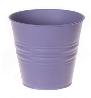 Zinken emmertje/bloempotje - lila paars - D14 x H12 cm - plantenpotten