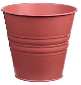 Zinken emmertje/bloempotje - steenrood - D14 x H12 cm - plantenpotten